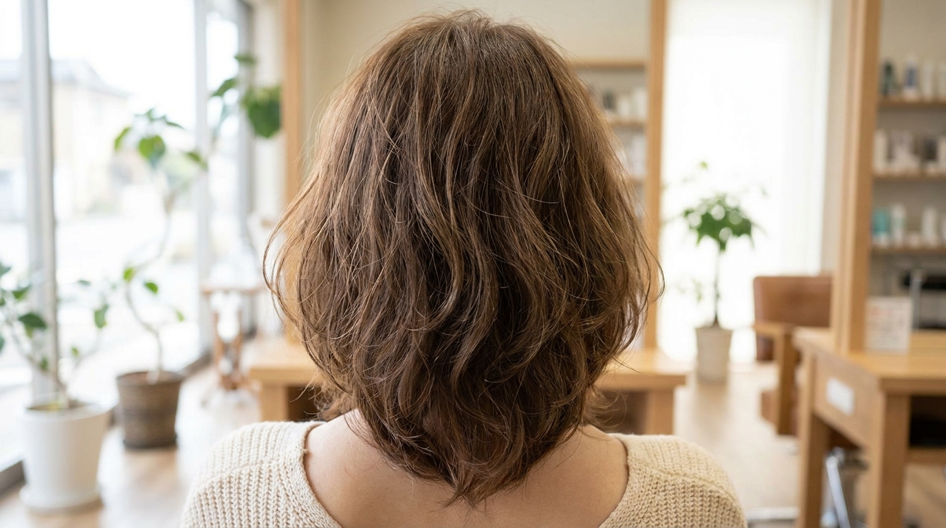 顔まわりレイヤーで軽さを出した40代の若見えヘアスタイル